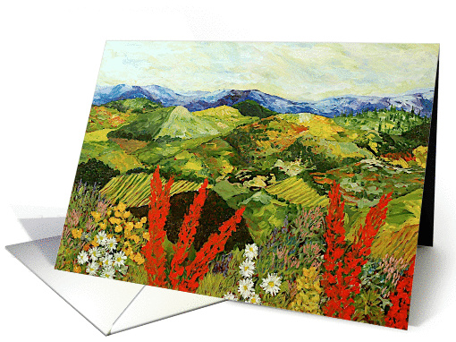 All Occasion Blank Note Card - Red Wildflowers and Mountains card
