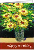 Happy Birthday - Yellow Flowers in glass vase card