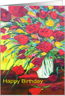 Happy Birthday - Red Flowers in white vase card