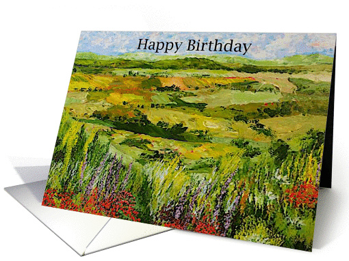 Happy Birthday - Red Wildflowers and Hills card (1119222)