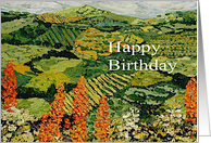 Happy Birthday - Orange Wildflowers and Vineyards card