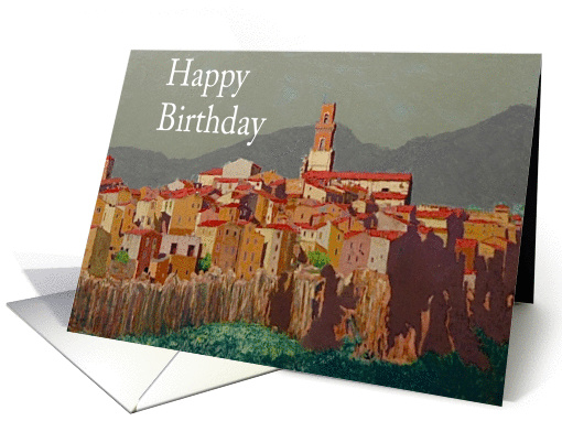 Gray Skies over Italian Hill Town - Happy Birthday card (1119384)