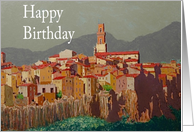 Gray Skies over Italian Hill Town - Happy Birthday Card
