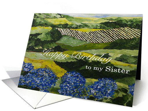 Blue Flowers /Landscape - Happy Birthday Card for Sister card