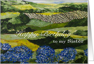 Blue Flowers /Landscape - Happy Birthday Card for Sister card