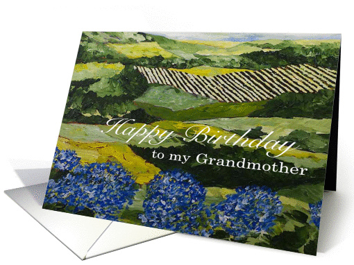 Blue Flowers /Landscape - Happy Birthday Card for Grandmother card