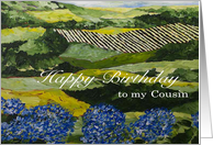 Blue Flowers /Landscape - Happy Birthday Card for Cousin card