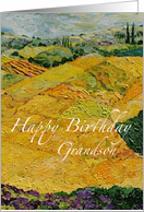 Yellow Hill & Fields Landscape - Happy Birthday Card for Grandson card