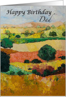 Tree & Fields Landscape - Happy Birthday Card for Dad card