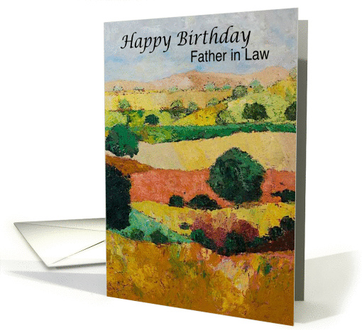 Tree & Fields Landscape - Happy Birthday Card for Father in Law card