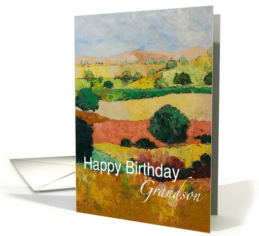 Tree & Fields Landscape - Happy Birthday Card for Grandson card