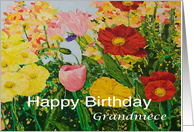 Multi-Colored Flower Garden - Happy Birthday Card for Grandniece card