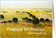 Yellow Fields/Trees Landscape-Happy Birthday Card for Grandson card