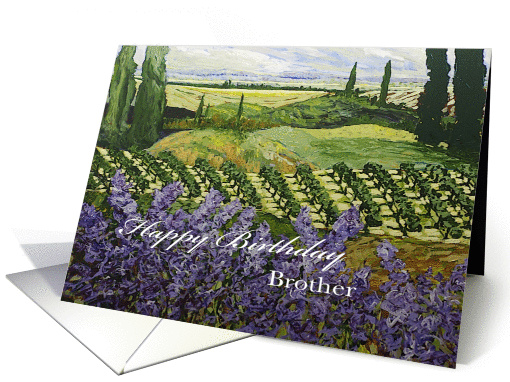 Vineyard/Wildflowers /Trees Landscape-Happy Birthday Brother card