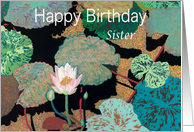 Pink Water Lily and Pods -Happy Birthday Sister card