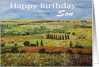 Landscape with cypress trees -Happy Birthday Son card