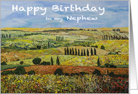 Landscape with cypress trees -Happy Birthday Nephew card