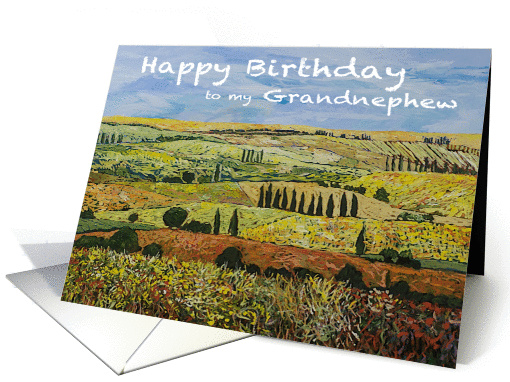 Landscape with cypress trees - Happy Birthday Grandnephew card