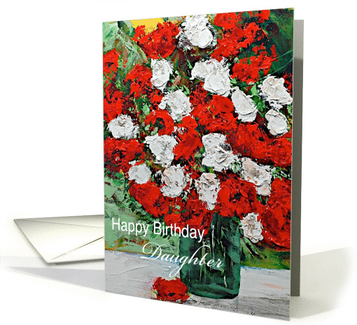 Red & White Flowers in a green Vase - Happy Birthday... (1123020)