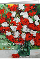 Red & White Flowers in a green Vase - Happy Birthday Daughter in Law card