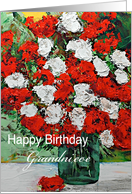 Red & White Flowers in a green Vase - Happy Birthday Grandniece card