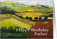 Fields & Hills Landscape with Red Bush - Happy Birthday Father card