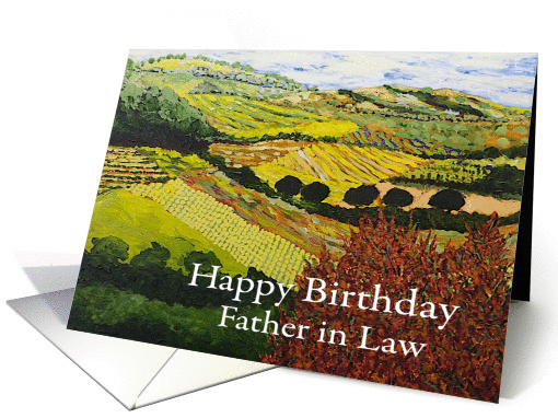 Fields & Hills Landscape with Red Bush - Happy Birthday... (1123044)