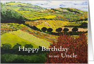 Fields & Hills Landscape with Red Bush-Happy Birthday Uncle card