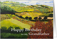 Fields & Hills Landscape with Red Bush-Happy Birthday Grandfather card