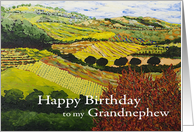 Fields & Hills Landscape with Red Bush-Happy Birthday Grandnephew card