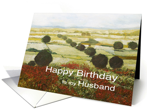 Landscape with trees & wildflowers-Happy Birthday Husband card