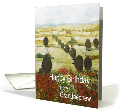 Landscape with trees & wildflowers-Happy Birthday Grandnephew card