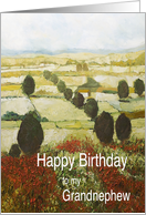 Landscape with trees & wildflowers-Happy Birthday Grandnephew card