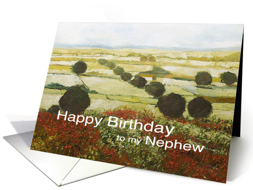 Landscape with trees & wildflowers-Happy Birthday Nephew card