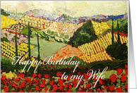 Landscape with trees & red flowers-Happy Birthday Wife card