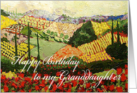 Landscape with trees & red flowers-Happy Birthday Granddaughter card
