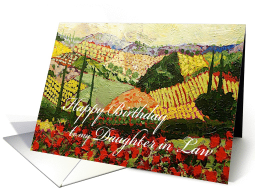 Landscape with trees & red flowers-Happy Birthday Daughter in Law card