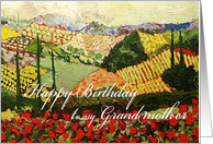 Landscape with trees & red flowers-Happy Birthday Grandmother card