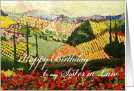 Landscape with trees & red flowers-Happy Birthday Sister in Law card
