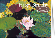 Pink Water Lily and Pods-Happy Birthday Cousin card