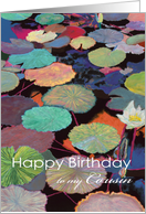 White water lily and multi-colored pods-Happy Birthday Cousin card