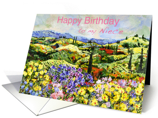 Colorful landscape and flower garden-Happy Birthday Niece card