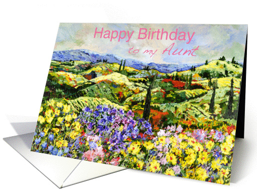 Colorful landscape and flower garden-Happy Birthday Aunt card