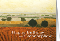 Warm Vineyards & Fields Landscape- Happy Birthday Grandnephew card