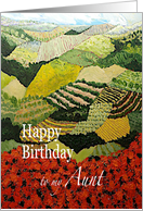 Red flowers & vineyards Landscape- Happy Birthday Aunt card