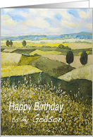 Landscape with trees,wildflowers - Happy Birthday Godson card