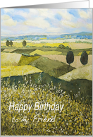 Landscape with trees,wildflowers - Happy Birthday Friend card