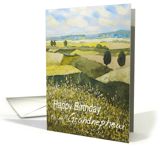 Landscape with trees,wildflowers - Happy Birthday Grandnephew card