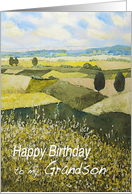 Landscape with trees,wildflowers - Happy Birthday Grandson card