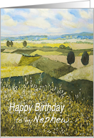 Landscape with trees,wildflowers - Happy Birthday Nephew card